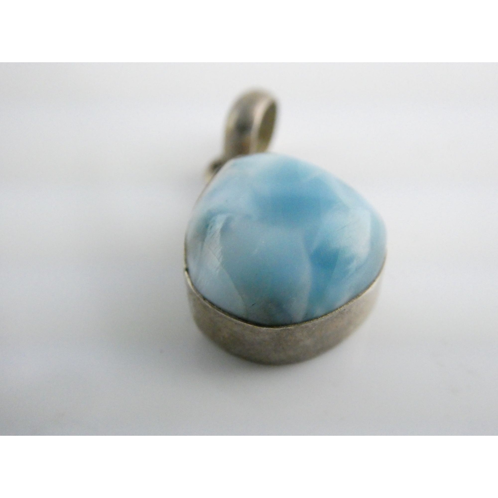Sterling Silver Larimar Teardrop Cabochon Pendant 4.7g 925 25mm Total Length