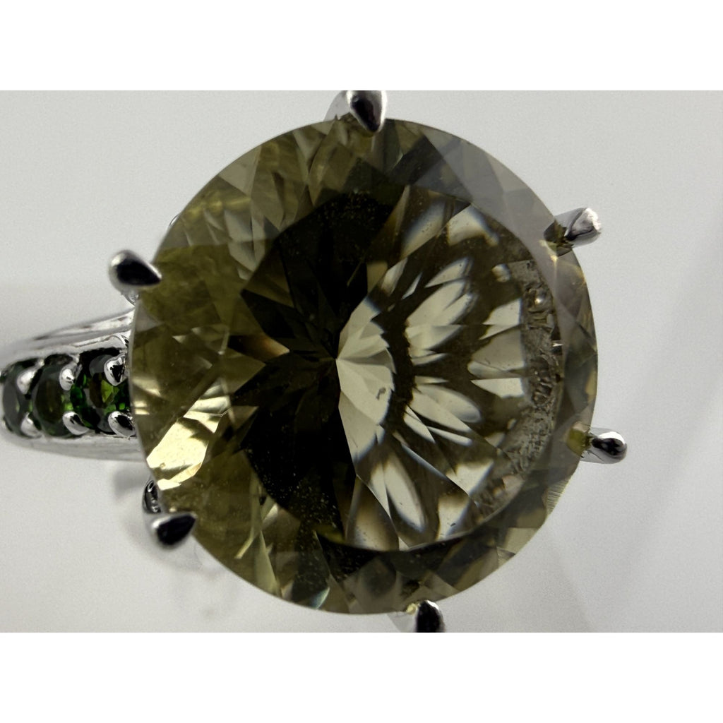 Sterling Silver Pale Yellow Citrine and Green Garnet Ring Size 7.75 6g 14mm Gem
