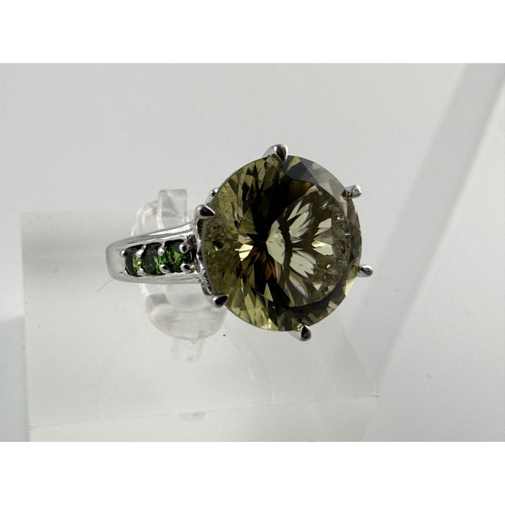 Sterling Silver Pale Yellow Citrine and Green Garnet Ring Size 7.75 6g 14mm Gem