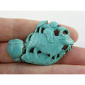 Antique Chinese Export Sterling Silver Carved Turquoise Brooch Pin Farmer on Ox