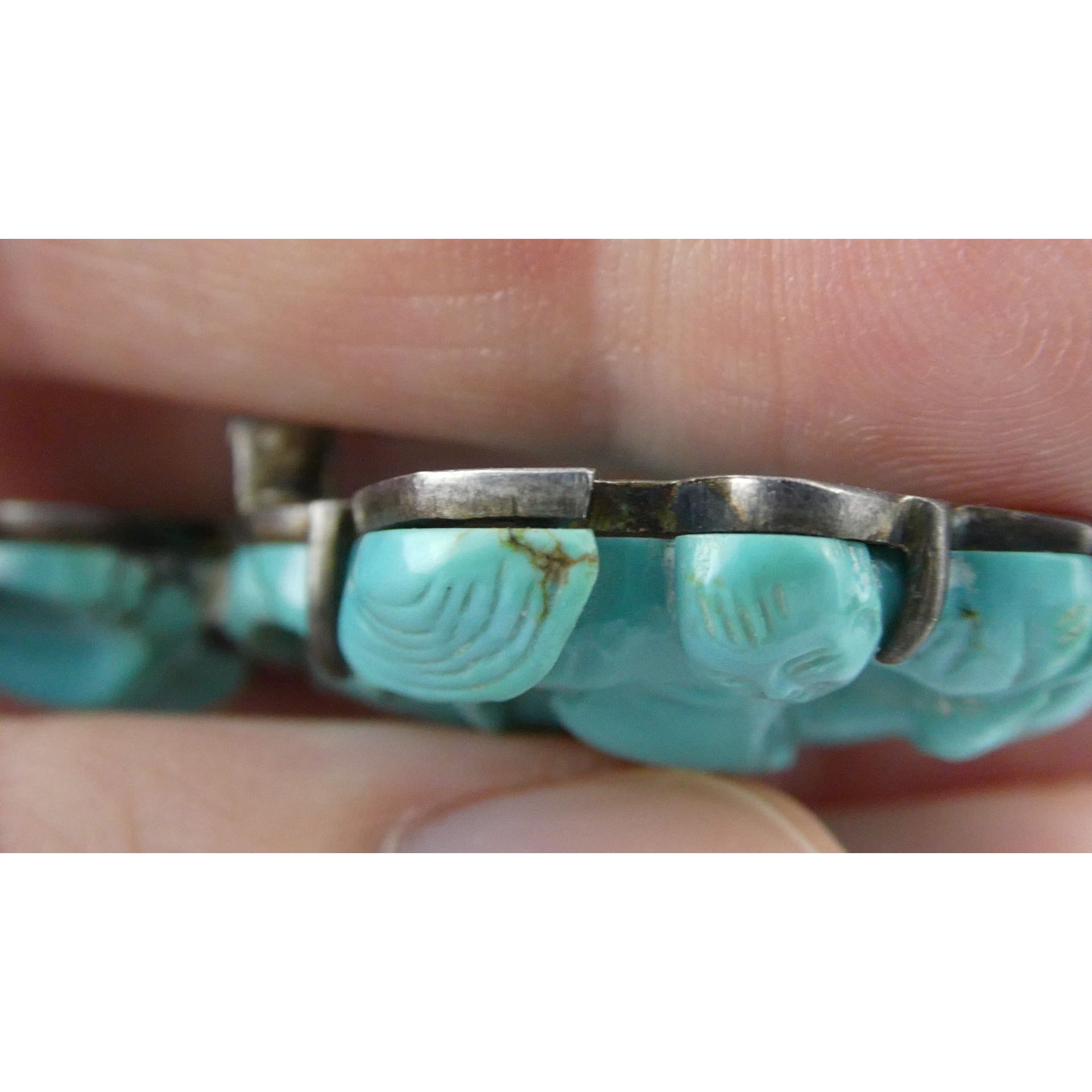 Antique Chinese Export Sterling Silver Carved Turquoise Brooch Pin Farmer on Ox