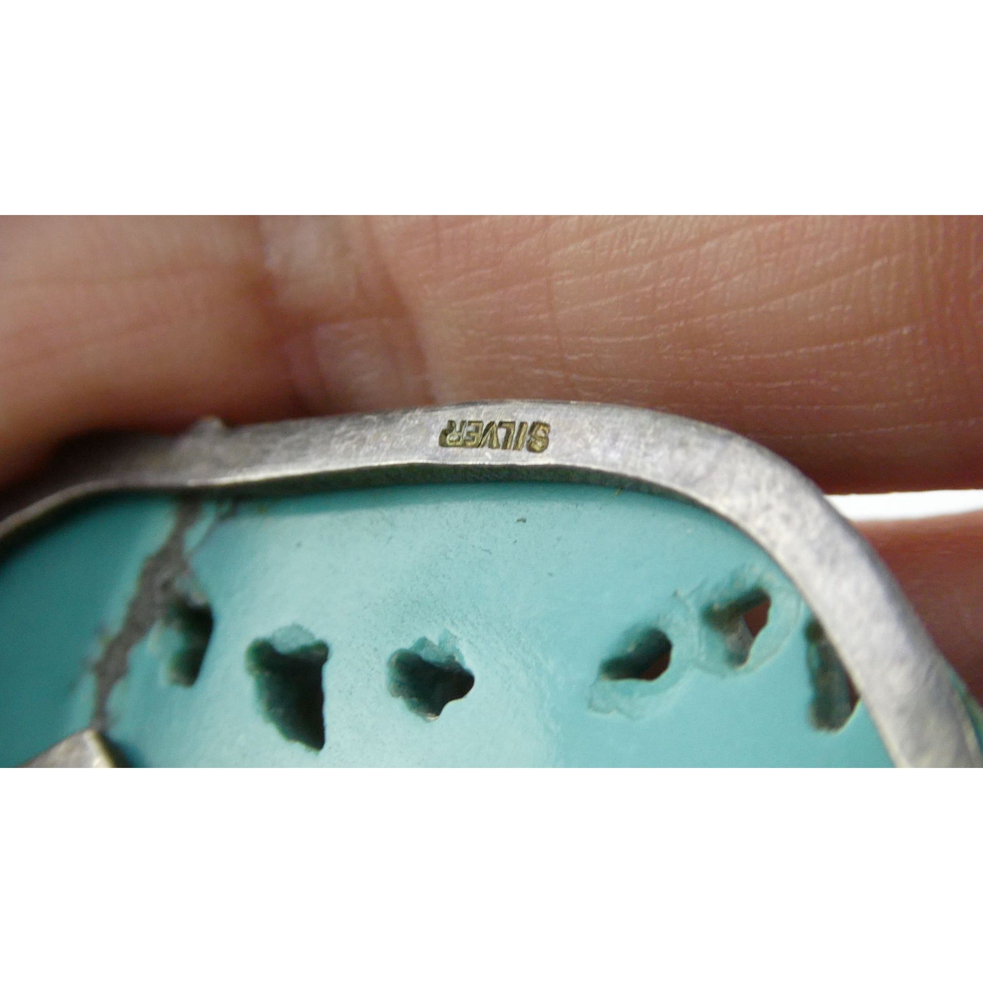 Antique Chinese Export Sterling Silver Carved Turquoise Brooch Pin Farmer on Ox