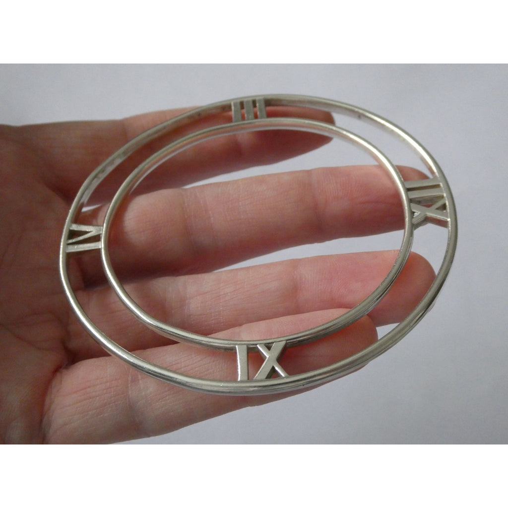 Tiffany and Co Atlas Sterling Silver Roman Numerals Flat Bangle Bracelet 7.75 In