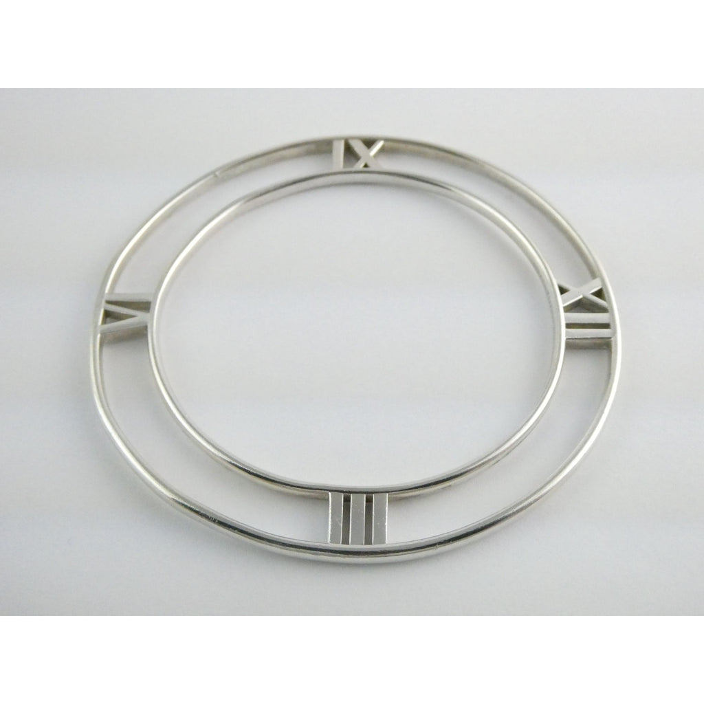 Tiffany and Co Atlas Sterling Silver Roman Numerals Flat Bangle Bracelet 7.75 In