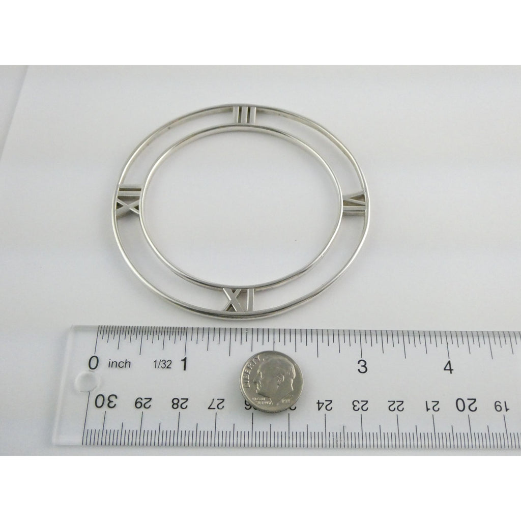 Tiffany and Co Atlas Sterling Silver Roman Numerals Flat Bangle Bracelet 7.75 In