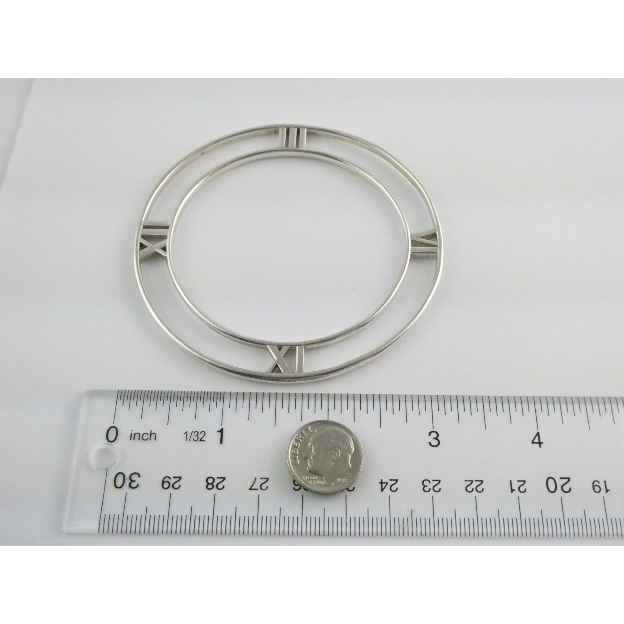 Tiffany and Co Atlas Sterling Silver Roman Numerals Flat Bangle Bracelet 7.75 In