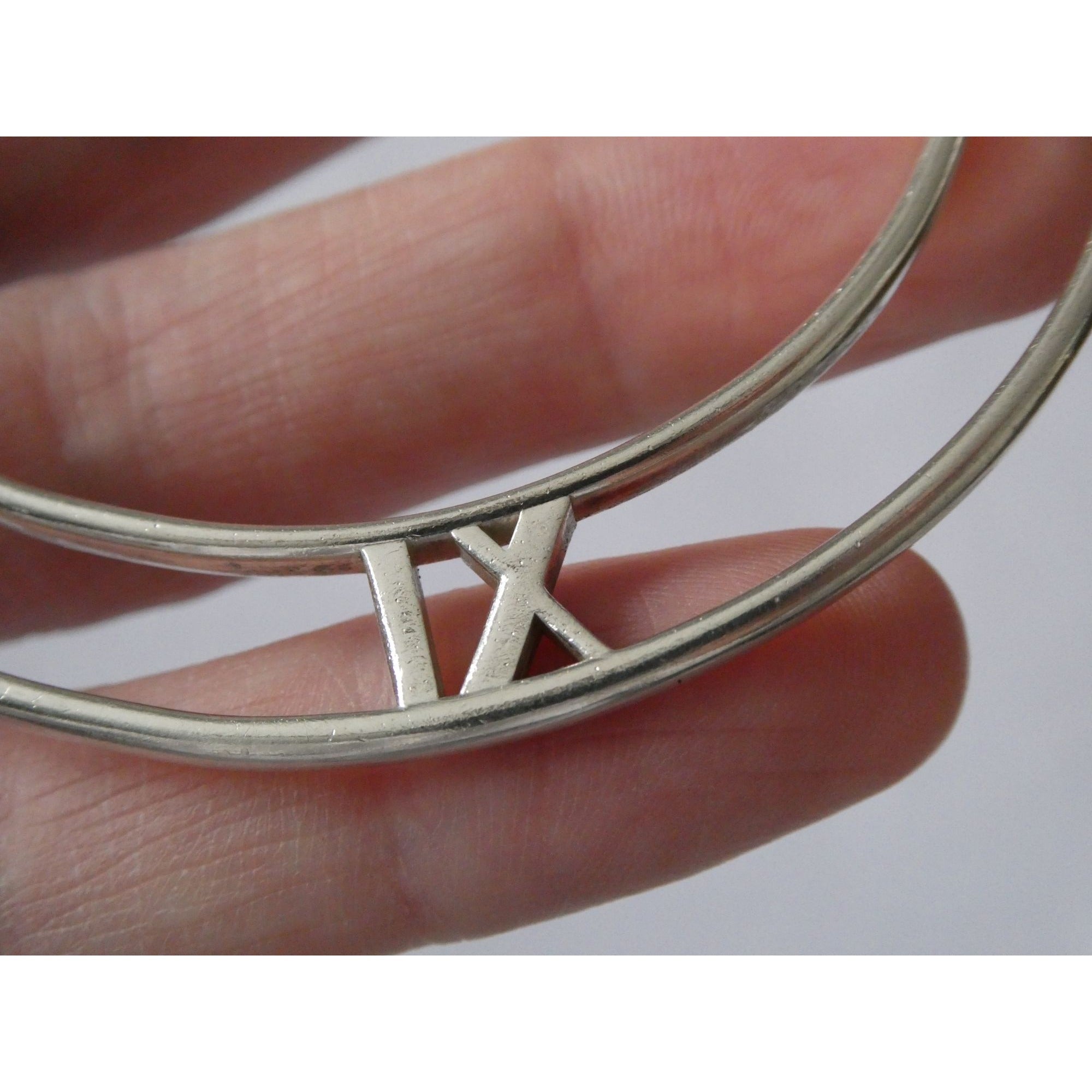 Tiffany and Co Atlas Sterling Silver Roman Numerals Flat Bangle Bracelet 7.75 In
