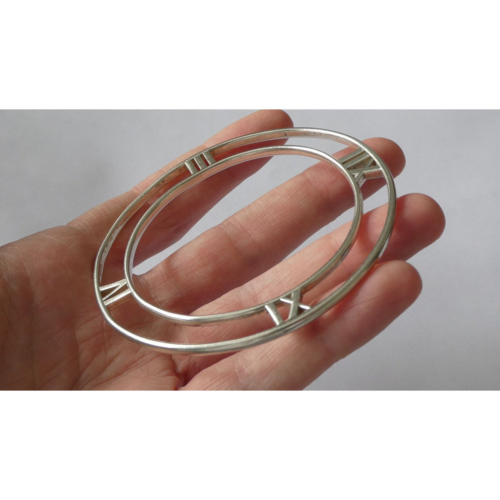 Tiffany and Co Atlas Sterling Silver Roman Numerals Flat Bangle Bracelet 7.75 In