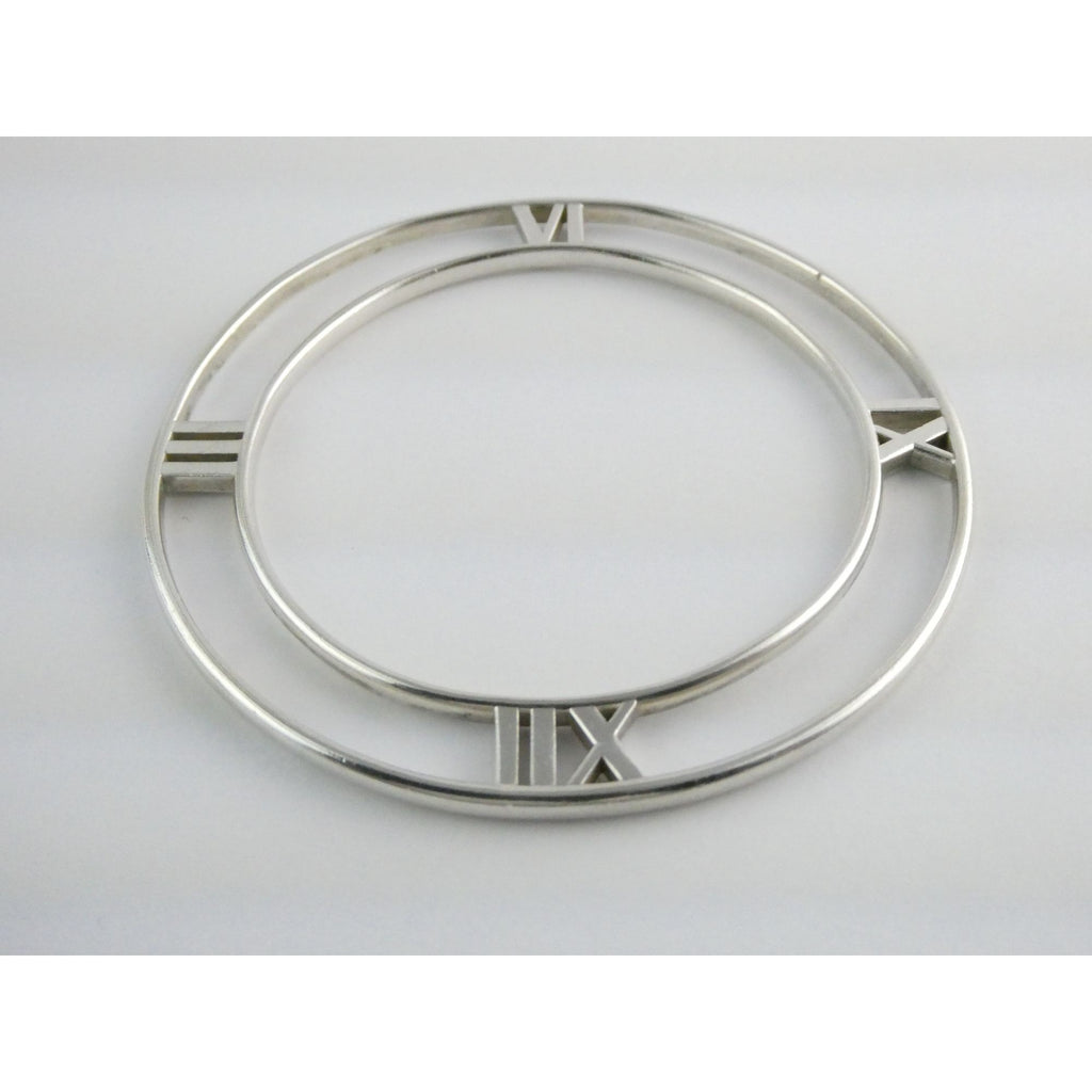 Tiffany and Co Atlas Sterling Silver Roman Numerals Flat Bangle Bracelet 7.75 In