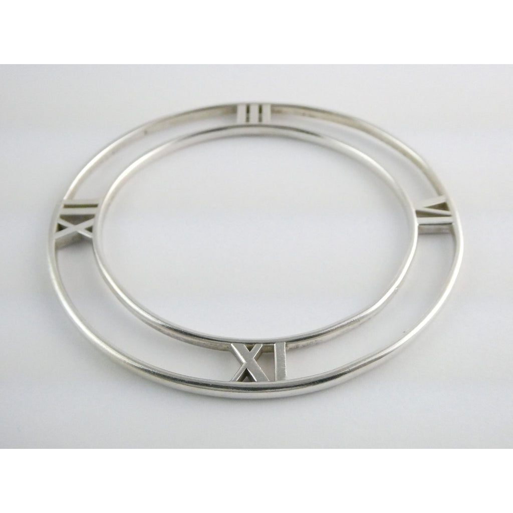 Tiffany and Co Atlas Sterling Silver Roman Numerals Flat Bangle Bracelet 7.75 In