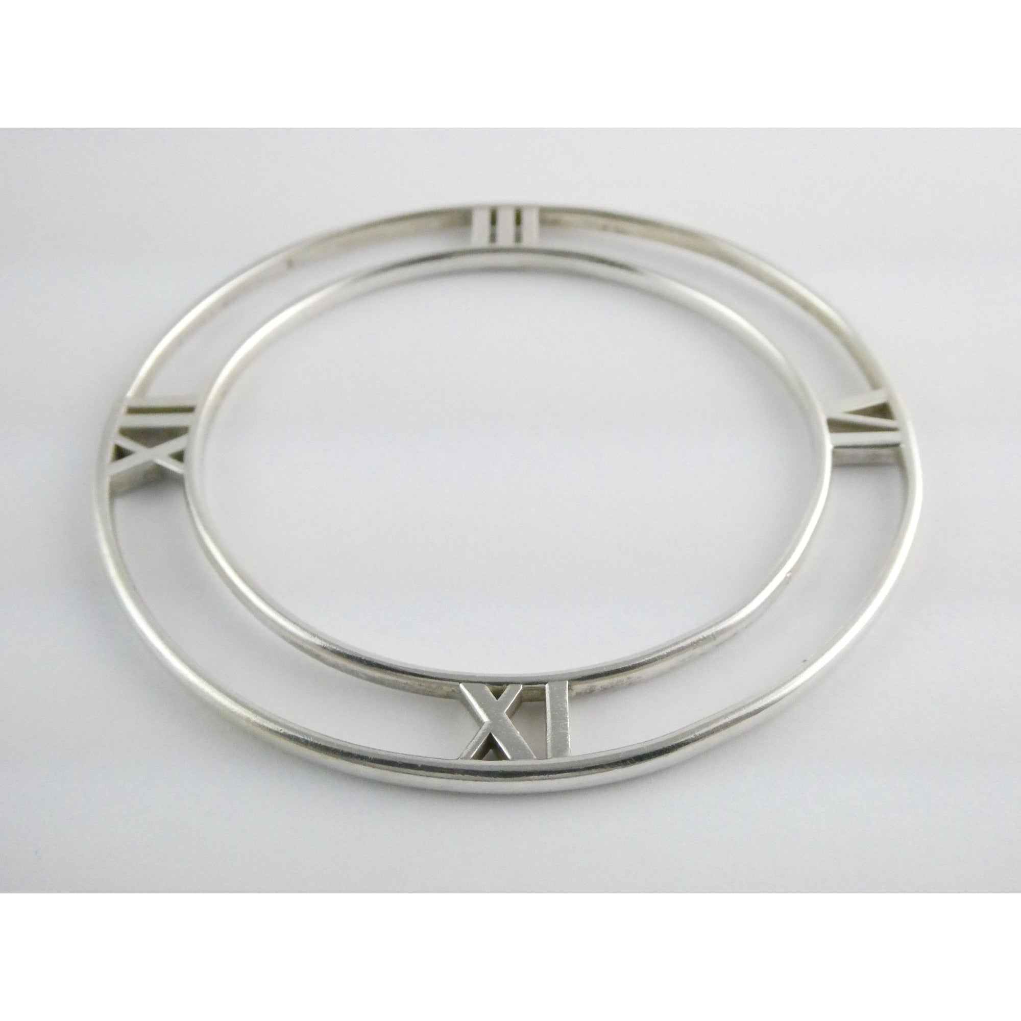 Tiffany and Co Atlas Sterling Silver Roman Numerals Flat Bangle Bracelet 7.75 In