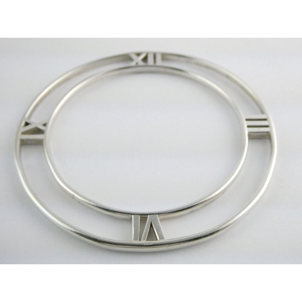 Tiffany and Co Atlas Sterling Silver Roman Numerals Flat Bangle Bracelet 7.75 In