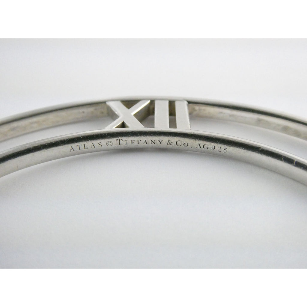 Tiffany and Co Atlas Sterling Silver Roman Numerals Flat Bangle Bracelet 7.75 In