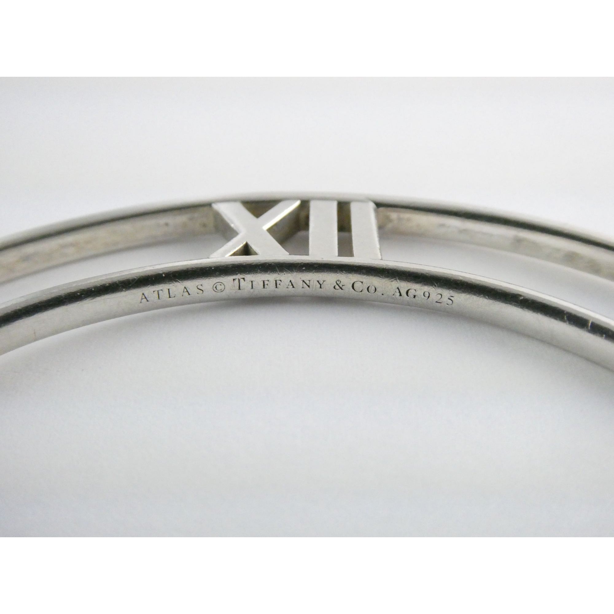 Tiffany and Co Atlas Sterling Silver Roman Numerals Flat Bangle Bracelet 7.75 In