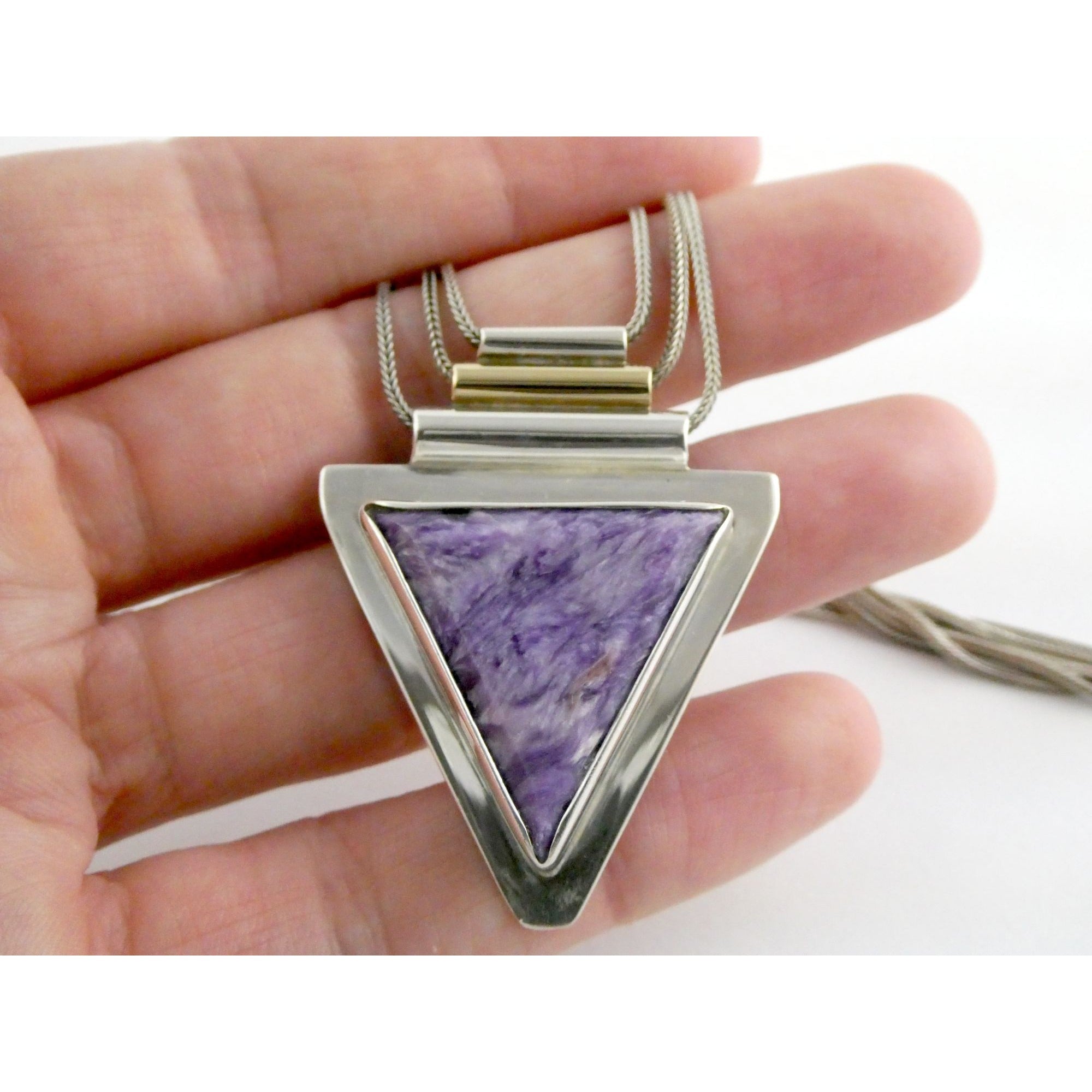 Artisan 1995 Sterling Silver 14k Gold Charoite Pendant Multi Strand Necklace 27g
