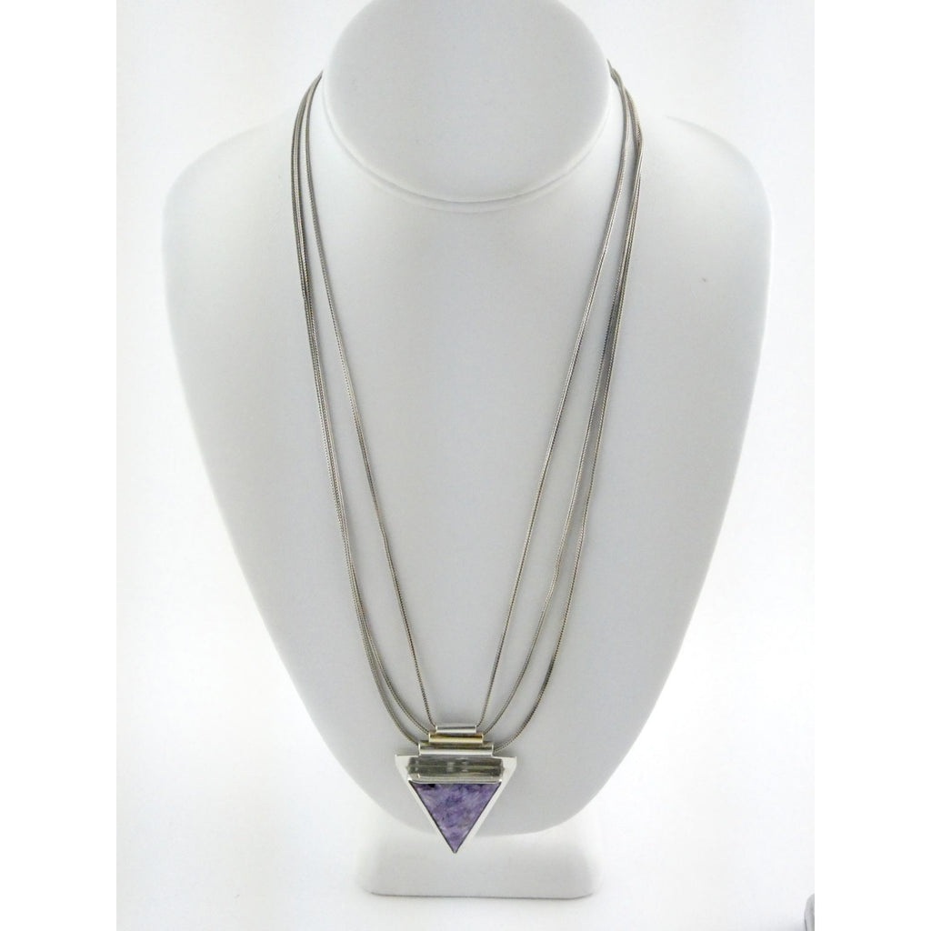 Artisan 1995 Sterling Silver 14k Gold Charoite Pendant Multi Strand Necklace 27g