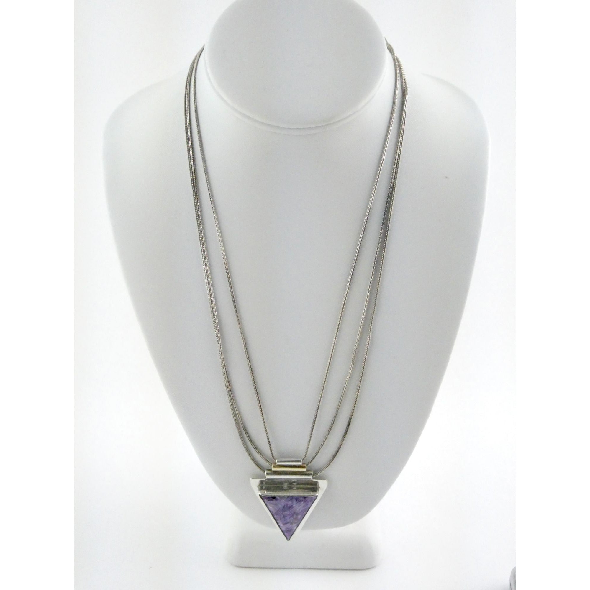 Artisan 1995 Sterling Silver 14k Gold Charoite Pendant Multi Strand Necklace 27g