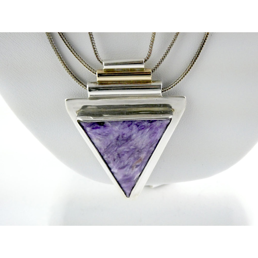 Artisan 1995 Sterling Silver 14k Gold Charoite Pendant Multi Strand Necklace 27g
