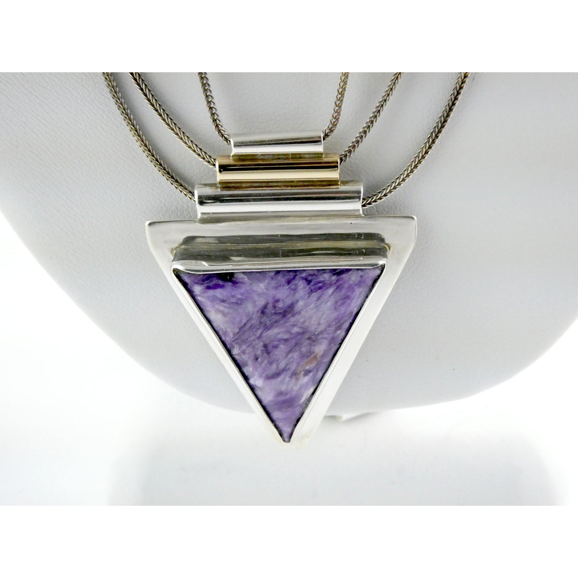 Artisan 1995 Sterling Silver 14k Gold Charoite Pendant Multi Strand Necklace 27g