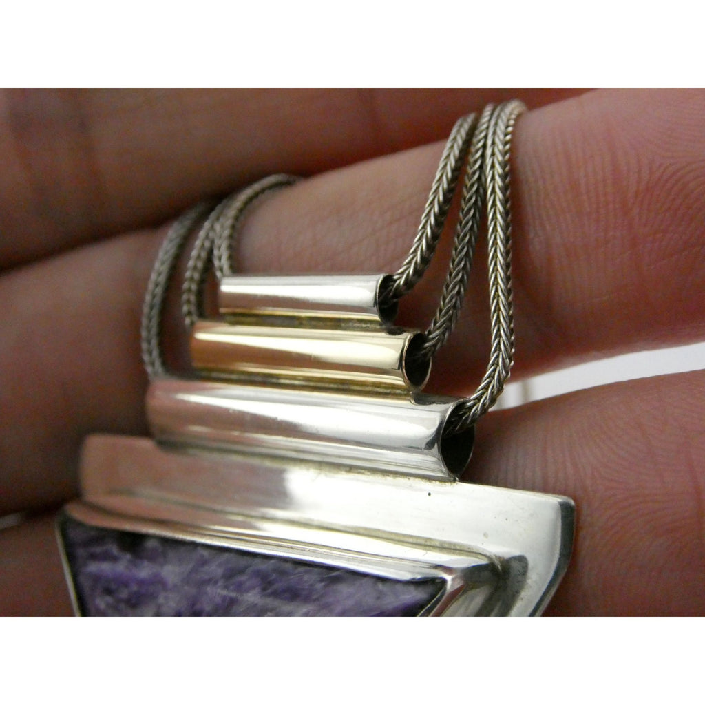 Artisan 1995 Sterling Silver 14k Gold Charoite Pendant Multi Strand Necklace 27g