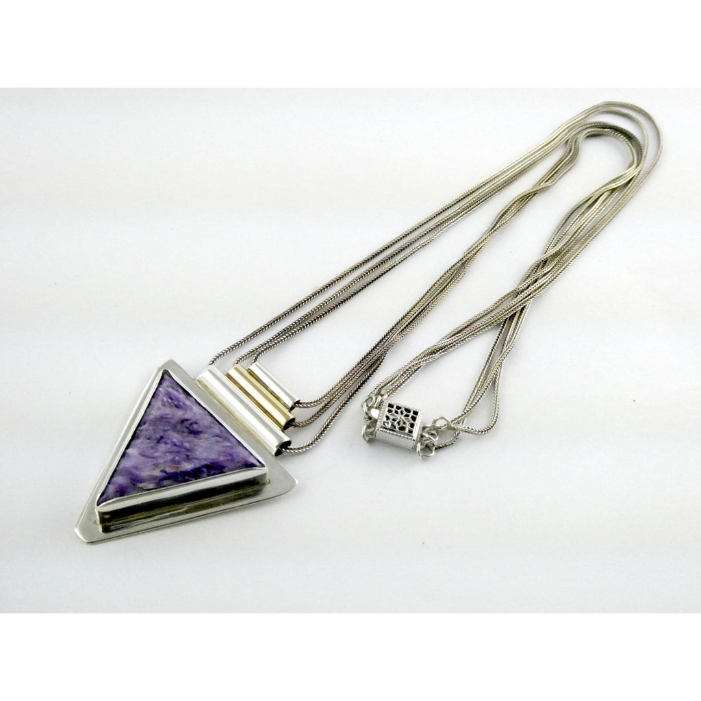 Artisan 1995 Sterling Silver 14k Gold Charoite Pendant Multi Strand Necklace 27g