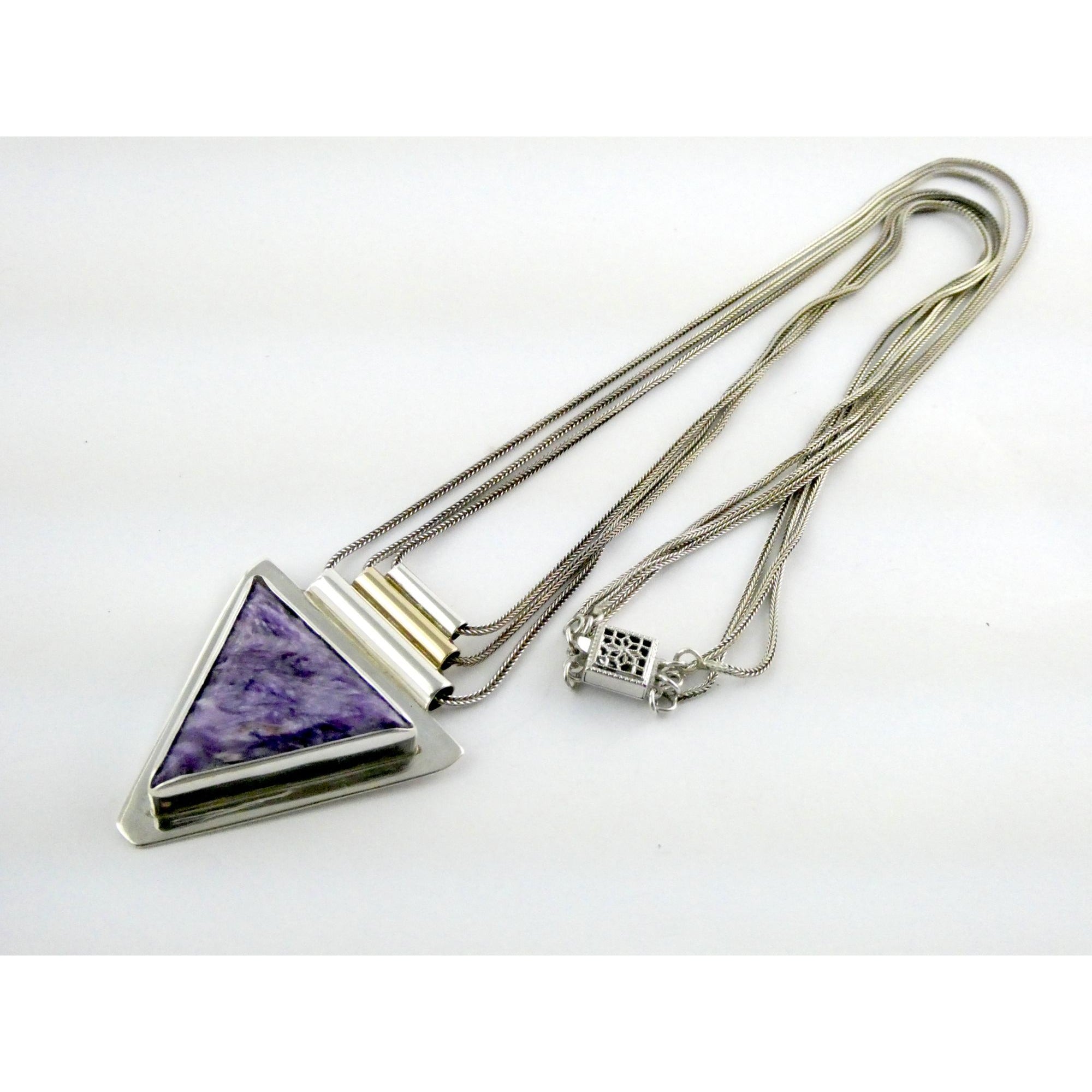Artisan 1995 Sterling Silver 14k Gold Charoite Pendant Multi Strand Necklace 27g
