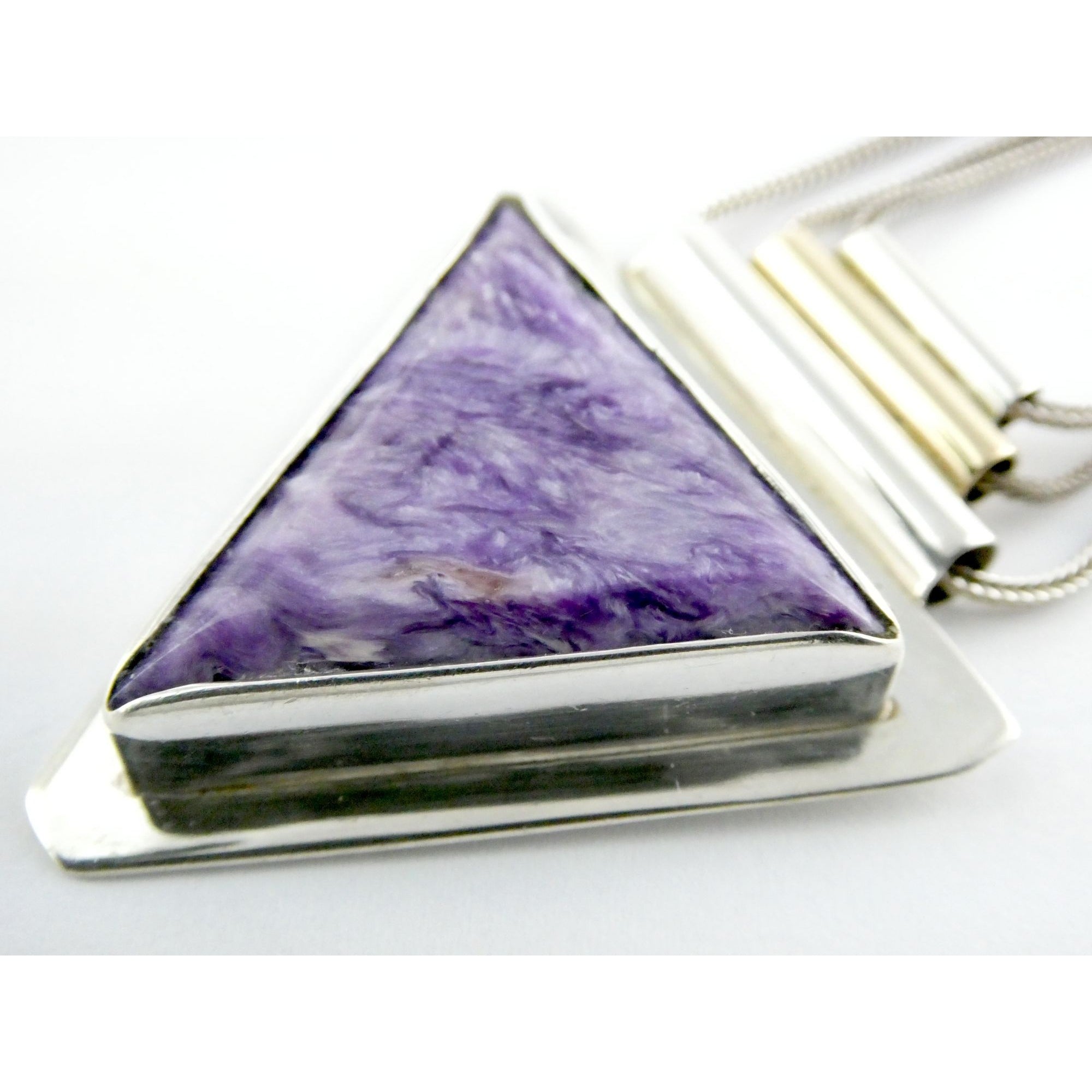Artisan 1995 Sterling Silver 14k Gold Charoite Pendant Multi Strand Necklace 27g