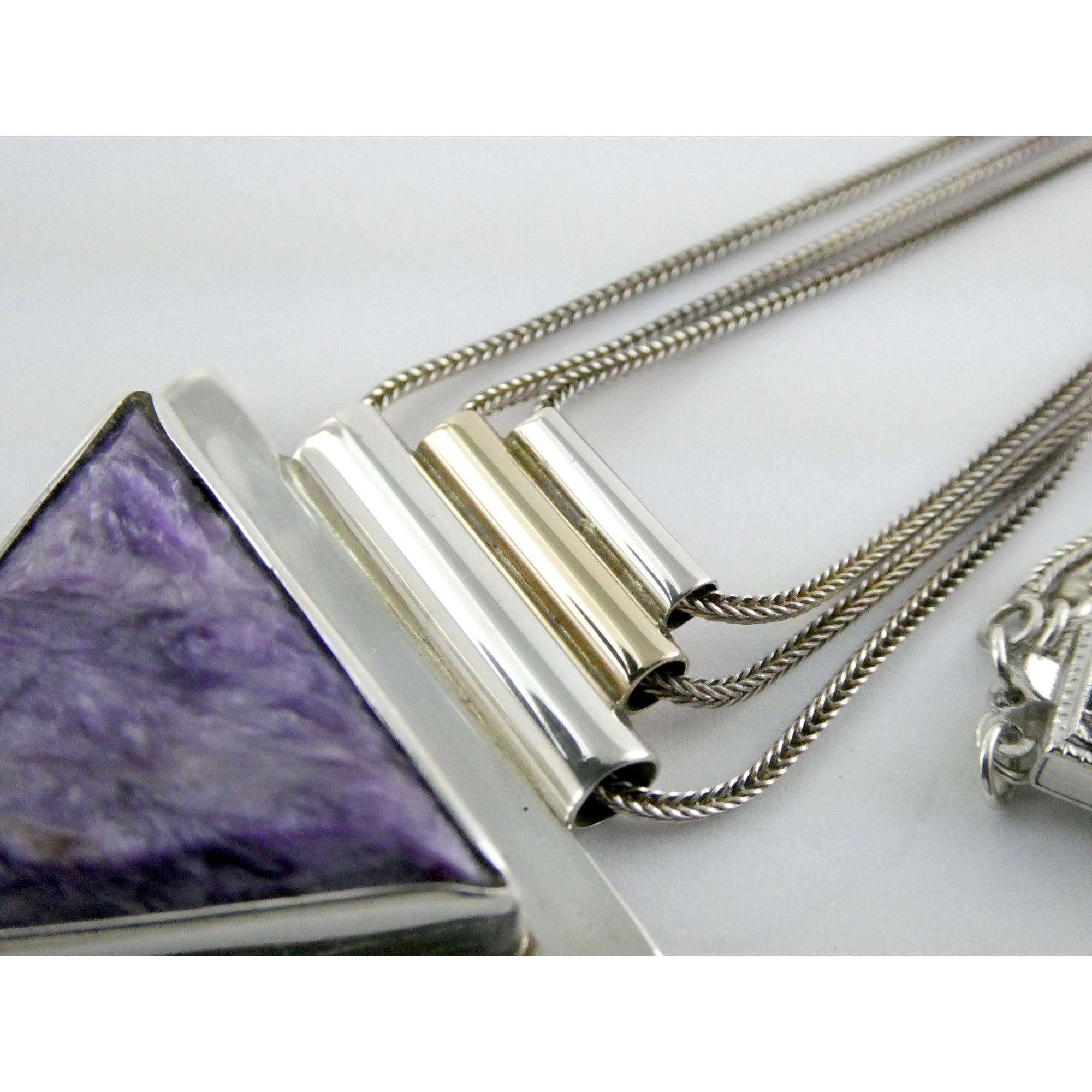 Artisan 1995 Sterling Silver 14k Gold Charoite Pendant Multi Strand Necklace 27g