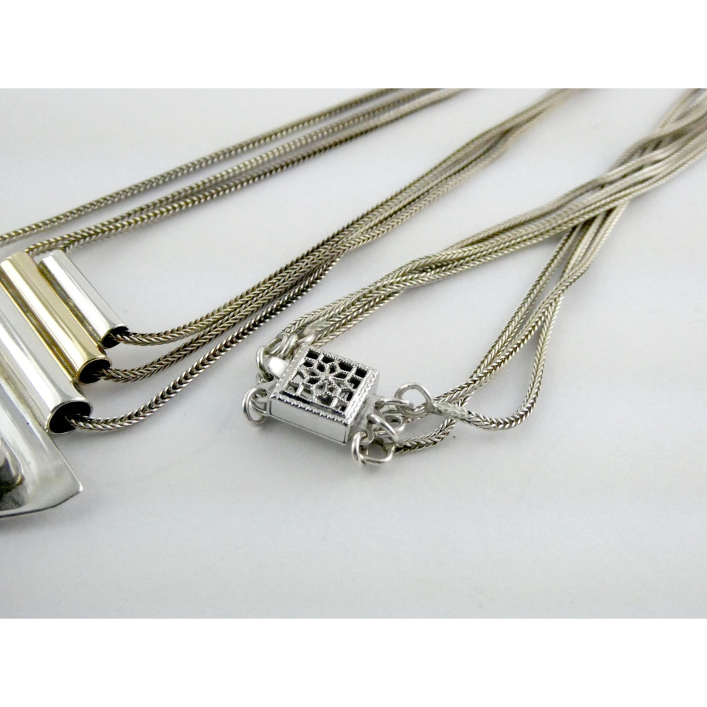 Artisan 1995 Sterling Silver 14k Gold Charoite Pendant Multi Strand Necklace 27g