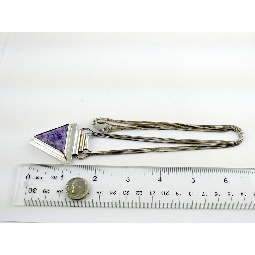 Artisan 1995 Sterling Silver 14k Gold Charoite Pendant Multi Strand Necklace 27g