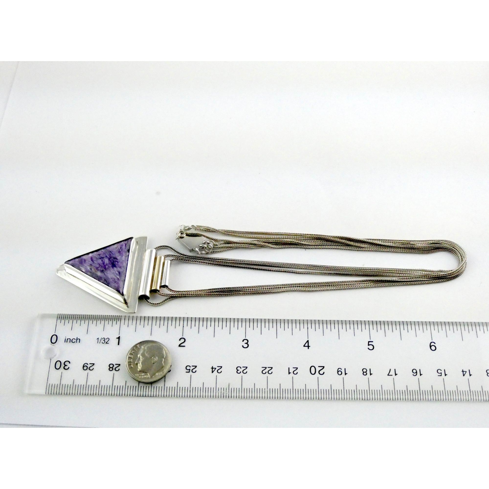 Artisan 1995 Sterling Silver 14k Gold Charoite Pendant Multi Strand Necklace 27g
