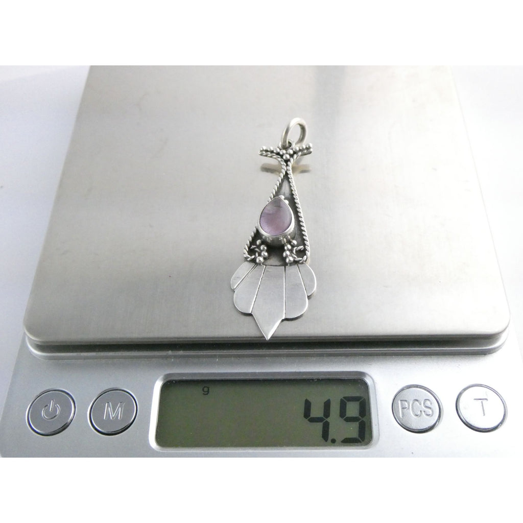 Vintage Sterling Silver Pale Amethyst Cabochon Long Pendant 4.9g 2.25 Inch Long