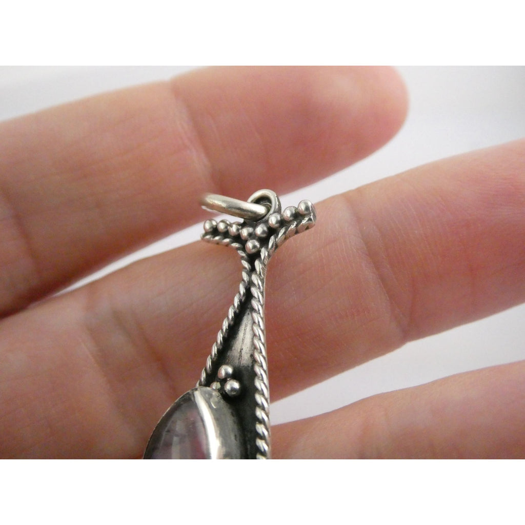 Vintage Sterling Silver Pale Amethyst Cabochon Long Pendant 4.9g 2.25 Inch Long