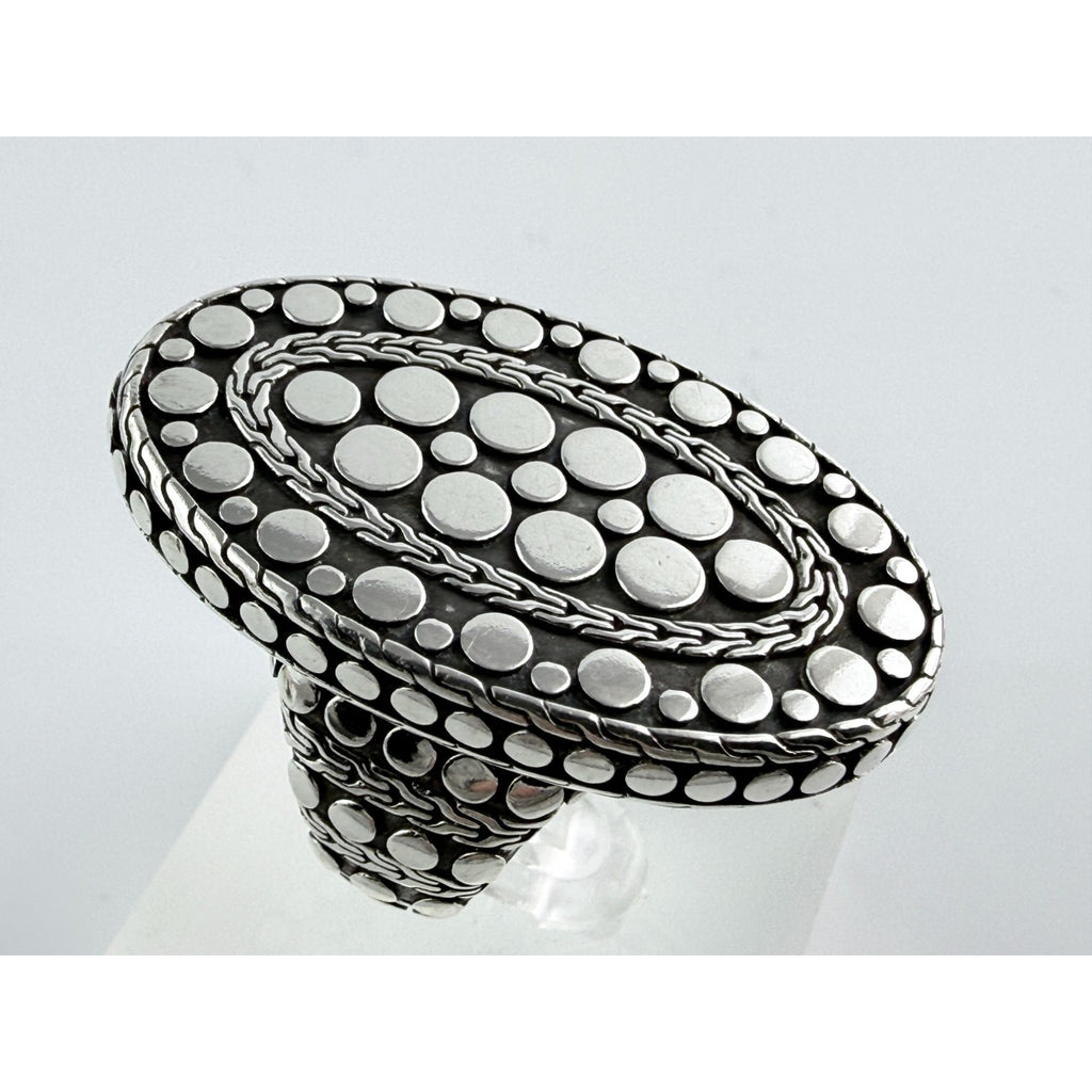 John Hardy 38mm Sterling Silver Dot Design Oval Shaped Ring Weighs 29g Size 7