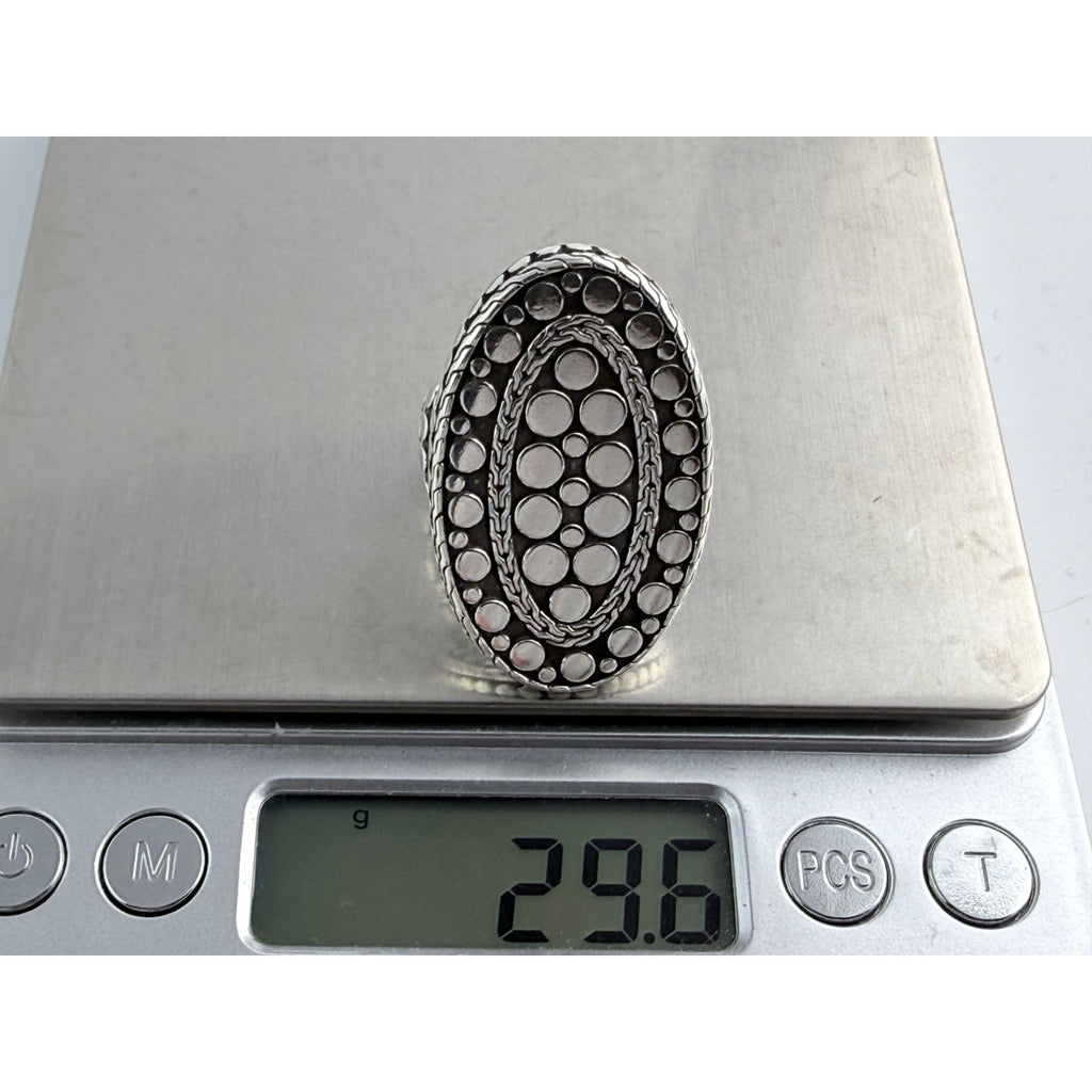 John Hardy 38mm Sterling Silver Dot Design Oval Shaped Ring Weighs 29g Size 7