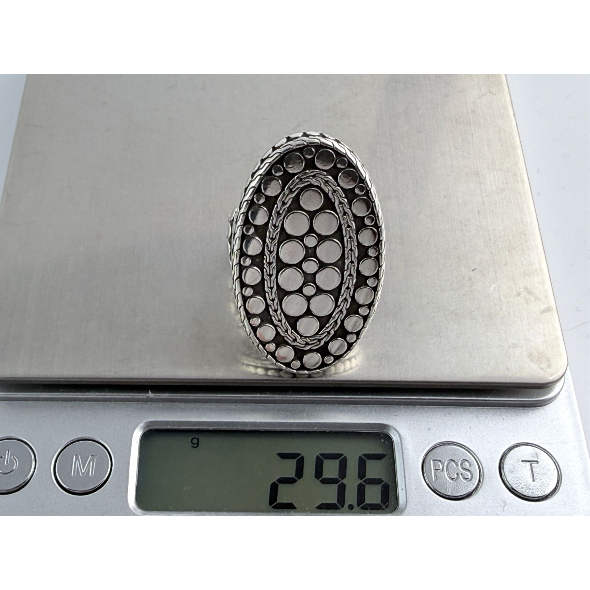 John Hardy 38mm Sterling Silver Dot Design Oval Shaped Ring Weighs 29g Size 7