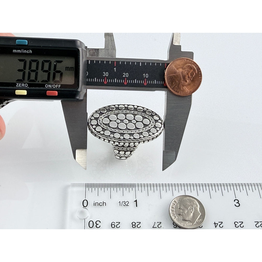 John Hardy 38mm Sterling Silver Dot Design Oval Shaped Ring Weighs 29g Size 7