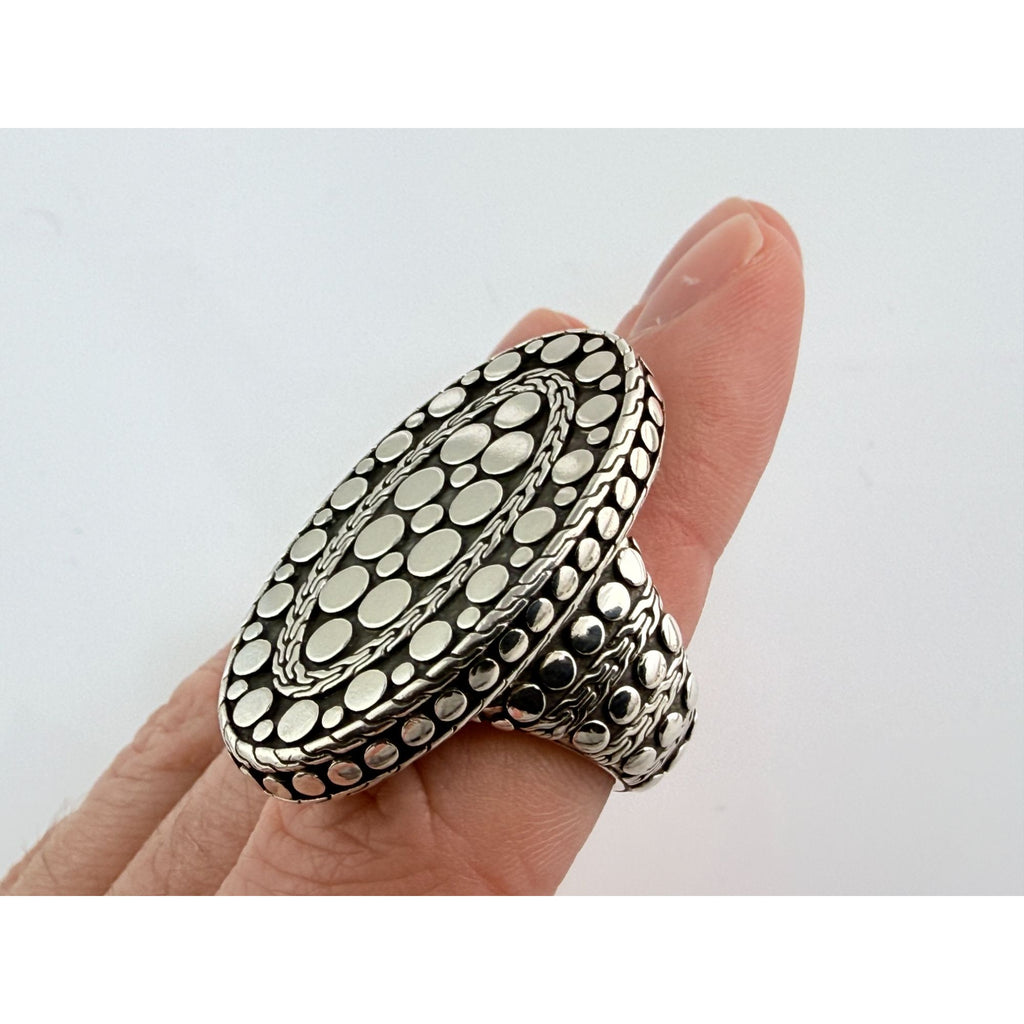 John Hardy 38mm Sterling Silver Dot Design Oval Shaped Ring Weighs 29g Size 7