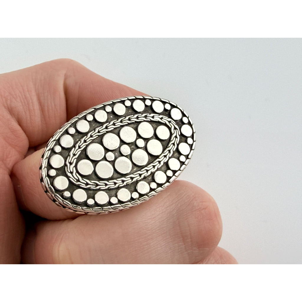 John Hardy 38mm Sterling Silver Dot Design Oval Shaped Ring Weighs 29g Size 7