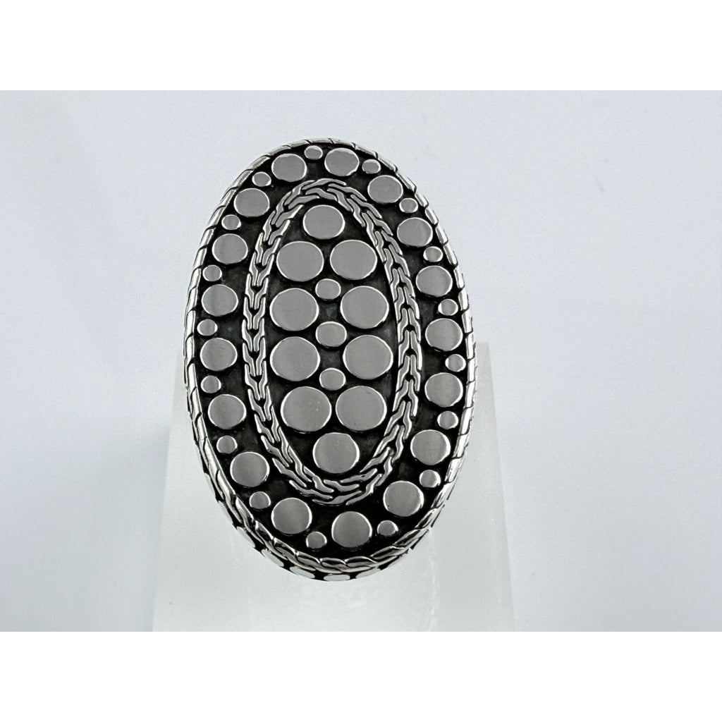 John Hardy 38mm Sterling Silver Dot Design Oval Shaped Ring Weighs 29g Size 7