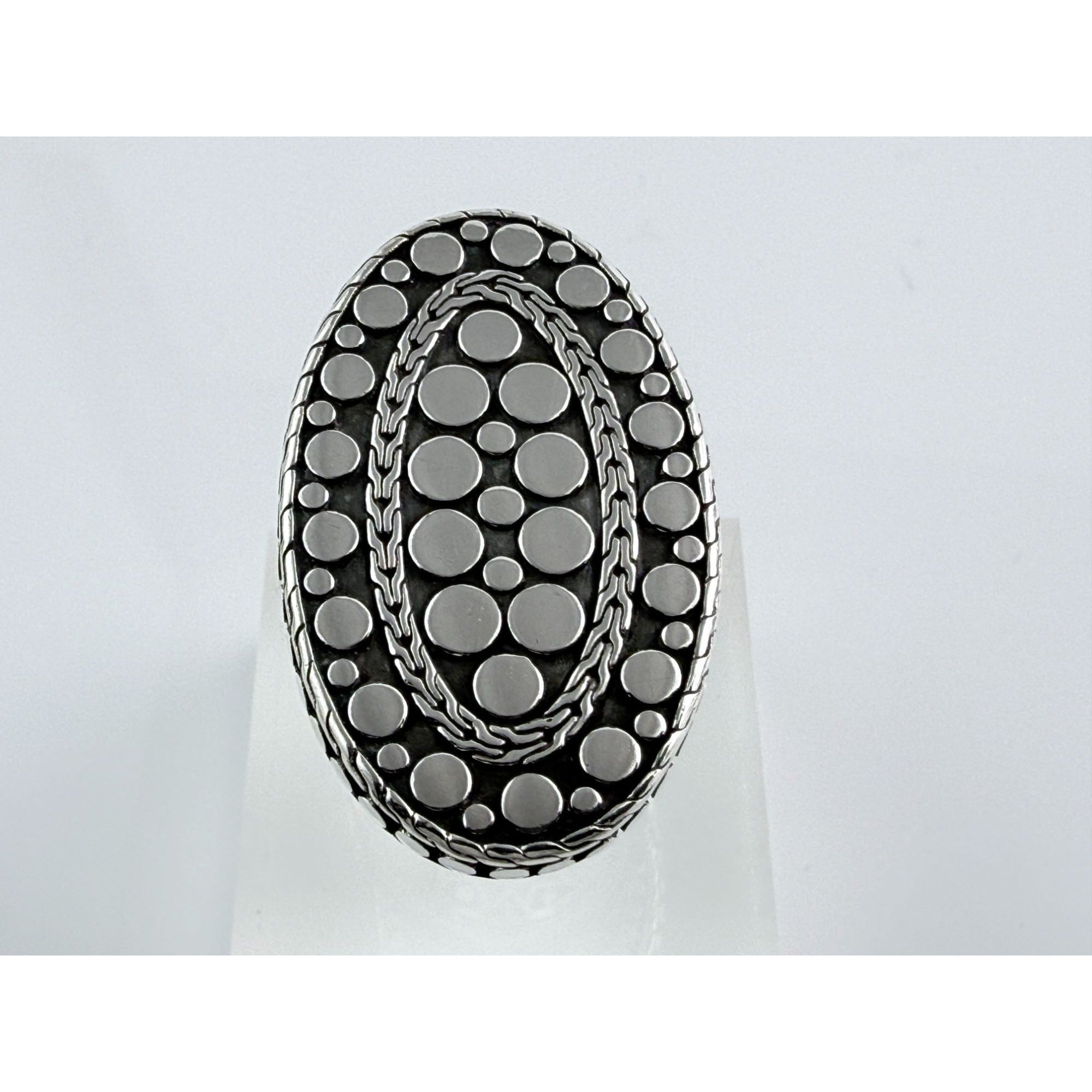 John Hardy 38mm Sterling Silver Dot Design Oval Shaped Ring Weighs 29g Size 7