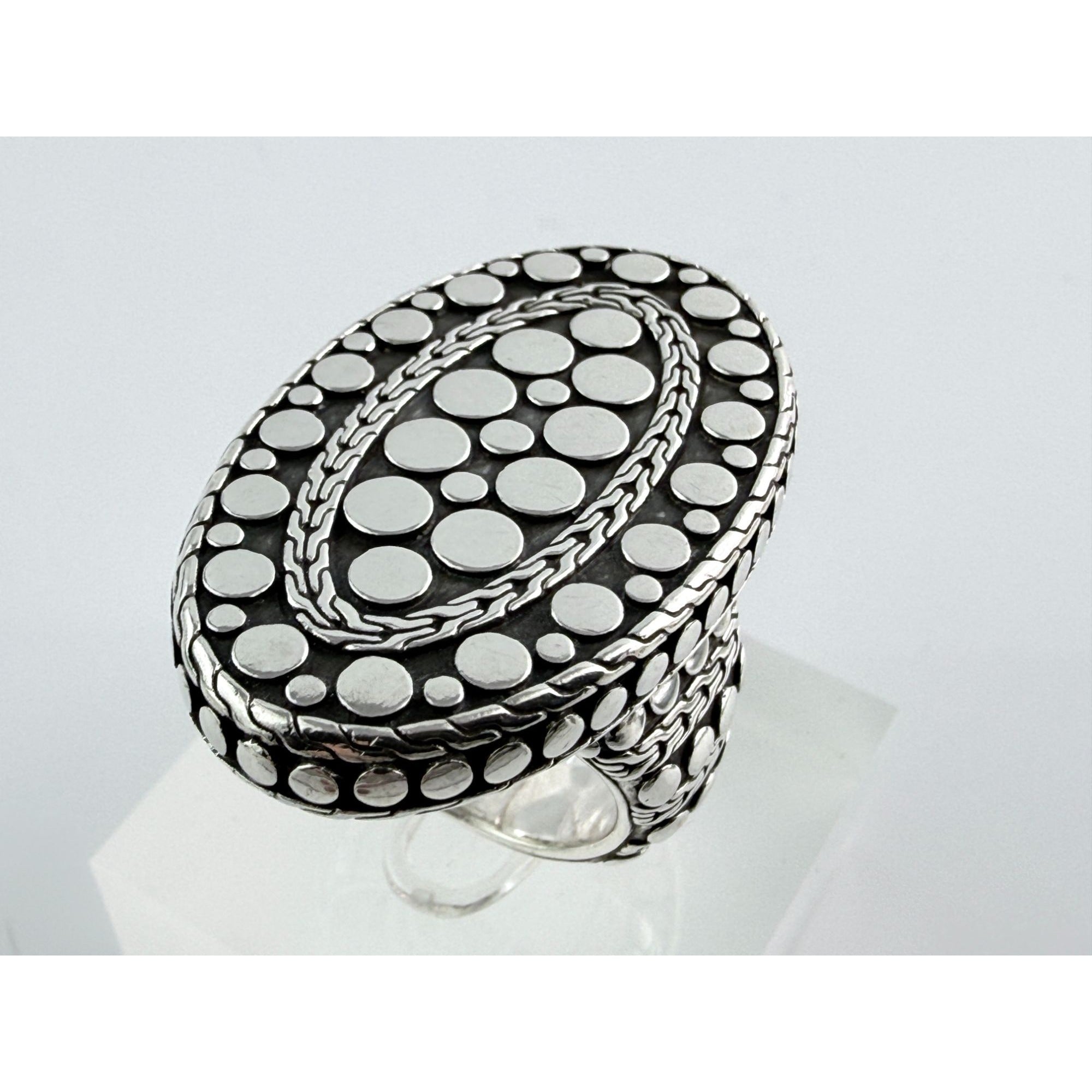 John Hardy 38mm Sterling Silver Dot Design Oval Shaped Ring Weighs 29g Size 7