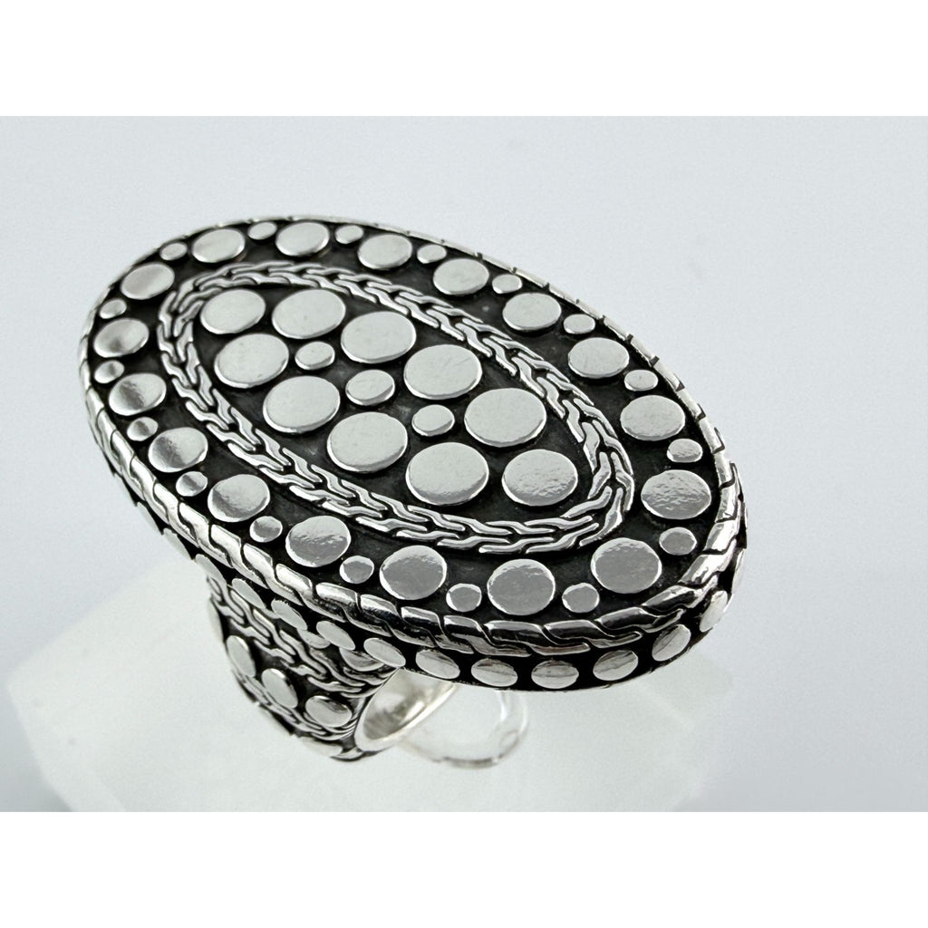 John Hardy 38mm Sterling Silver Dot Design Oval Shaped Ring Weighs 29g Size 7