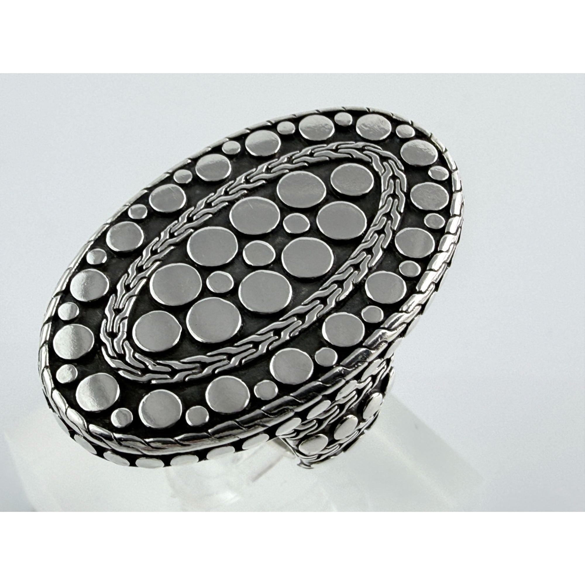 John Hardy 38mm Sterling Silver Dot Design Oval Shaped Ring Weighs 29g Size 7