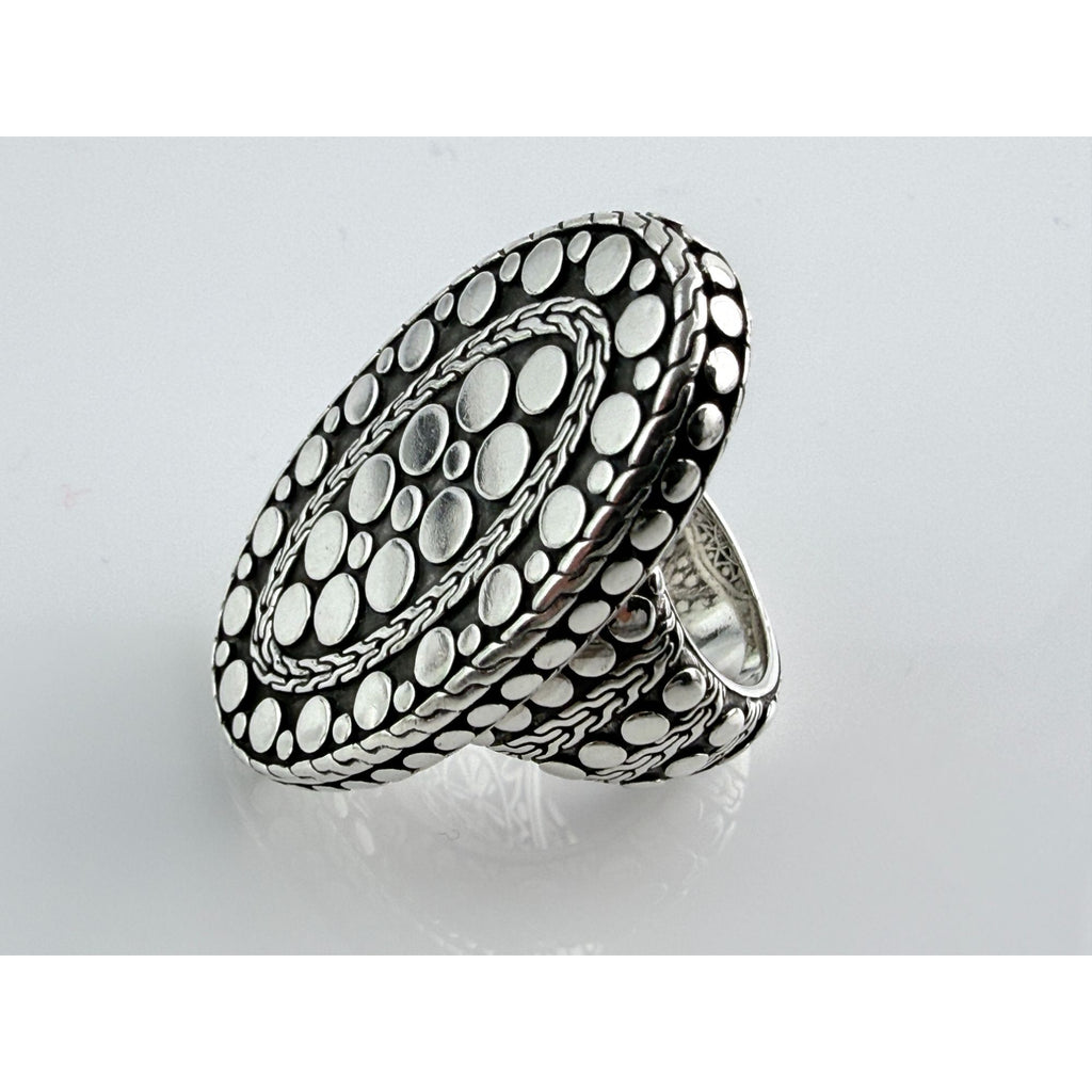 John Hardy 38mm Sterling Silver Dot Design Oval Shaped Ring Weighs 29g Size 7