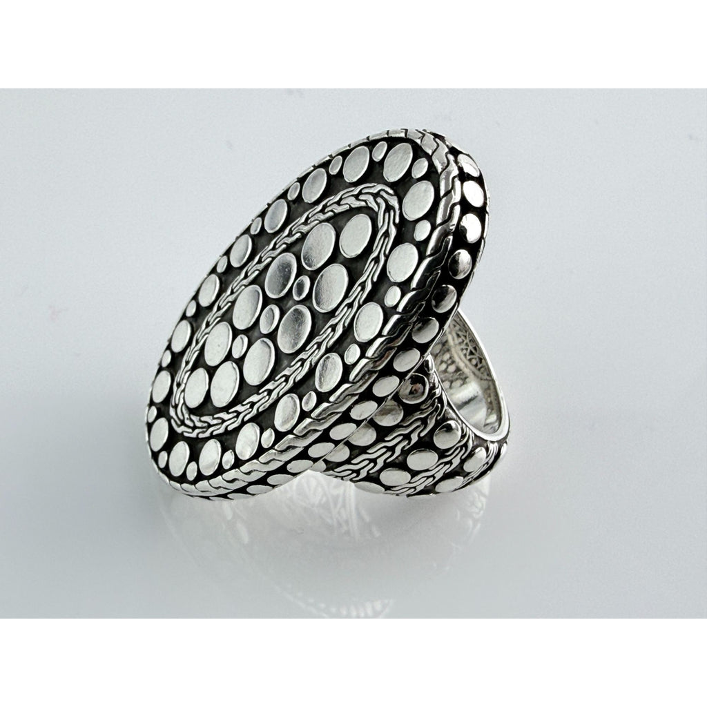John Hardy 38mm Sterling Silver Dot Design Oval Shaped Ring Weighs 29g Size 7