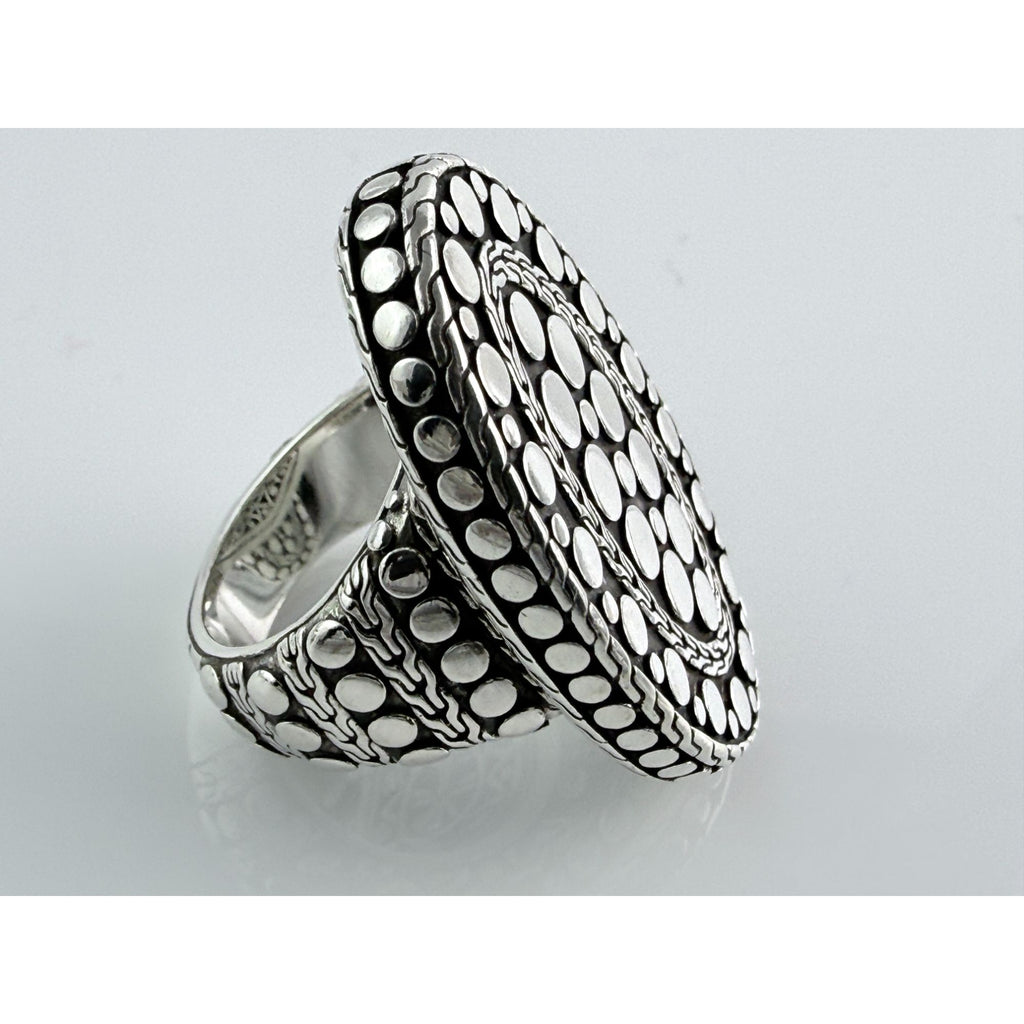 John Hardy 38mm Sterling Silver Dot Design Oval Shaped Ring Weighs 29g Size 7