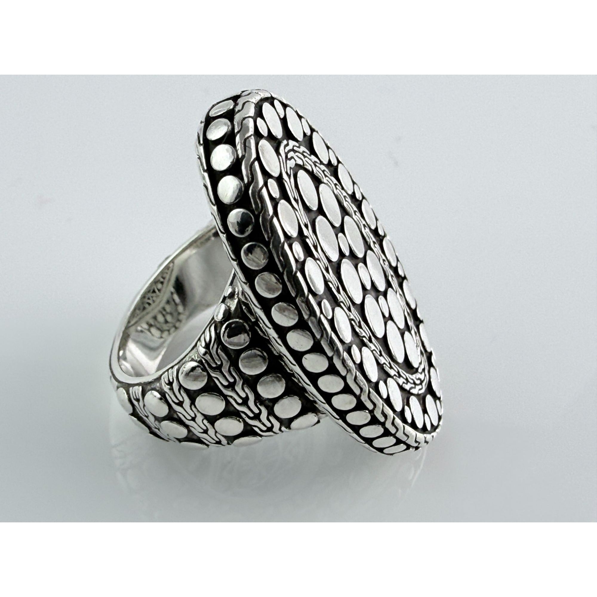 John Hardy 38mm Sterling Silver Dot Design Oval Shaped Ring Weighs 29g Size 7