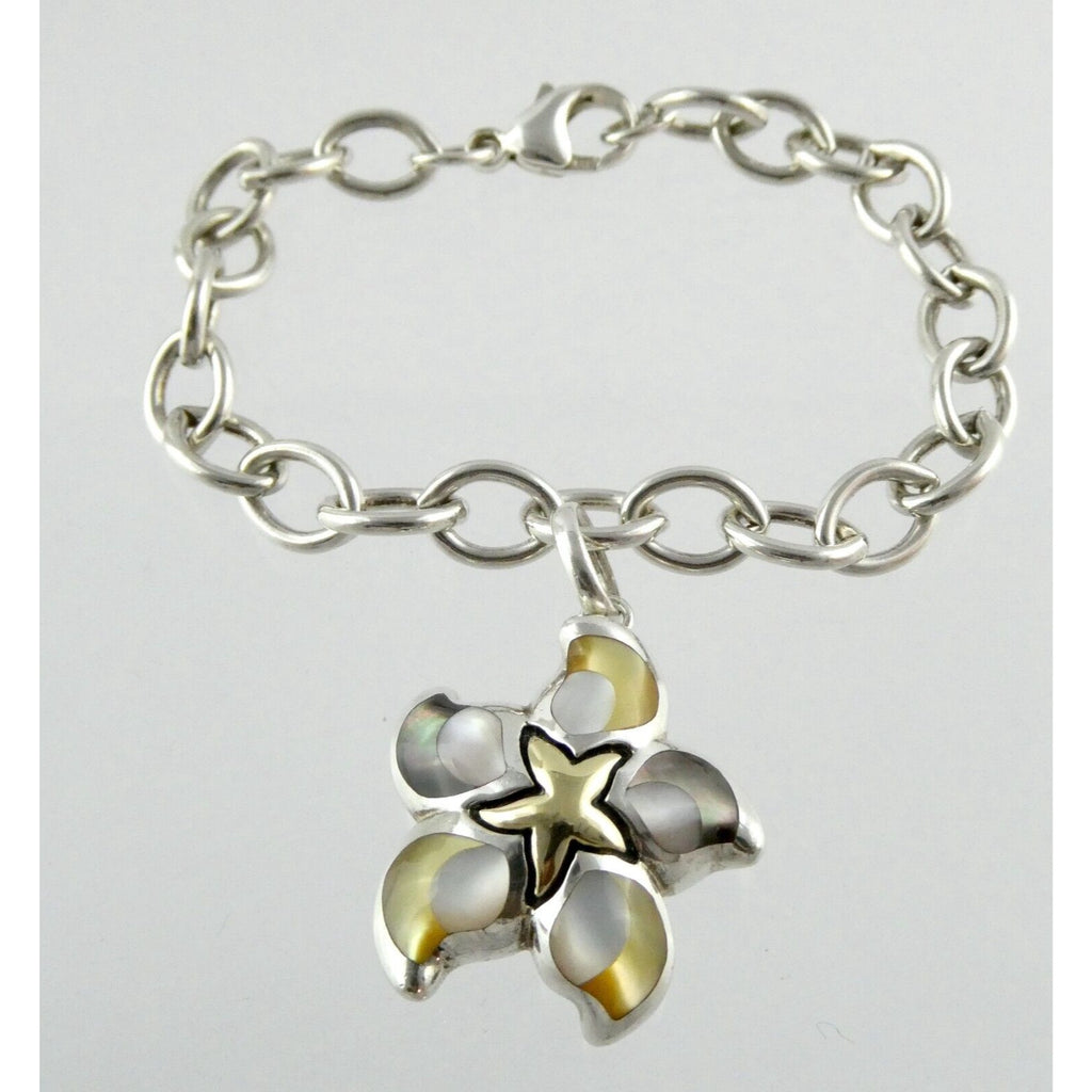 Asch Grossbardt 18k Yellow Gold and Sterling Silver Star Charm Bracelet 925 7 In