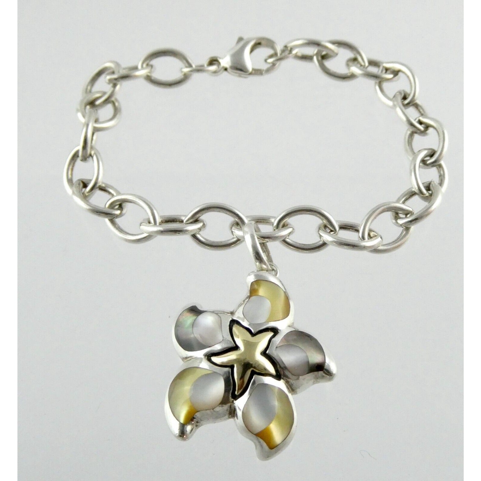 Asch Grossbardt 18k Yellow Gold and Sterling Silver Star Charm Bracelet 925 7 In